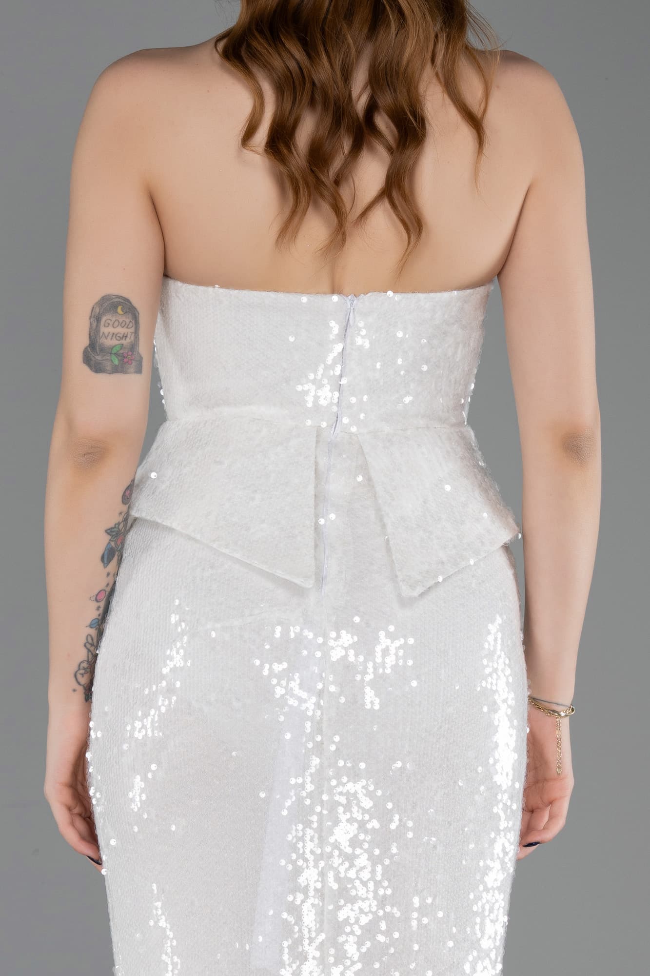 Straplez Yaka Peplum Kesim Uzun Pul Payet Abiye ABU5721 4